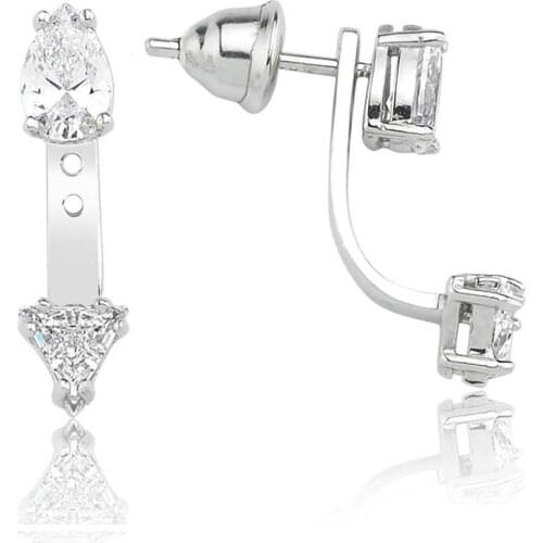 Valori Jewels 1.56 Carat, Zirconia White Pear And Triangle Gemstone, Rhodium Plated, Sterling Silver Versatile Earrings