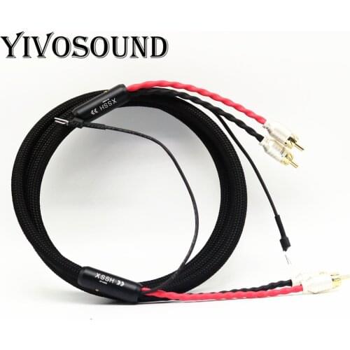 XSSH YIVO 4 core pure copper OFC Plated Silver shield 2 RCA to 2 RCA ground U spade Ground Wire plug Audio Phono Tonearm Cable