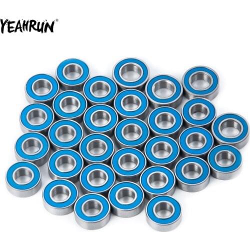 YEAHRUN 30Pcs Wheel Hub Ball Bearing KIT Chrome Steel Blue Rubber Sealed Bearings For Tamiya 1/14 Semi RC Car Upgrade Parts