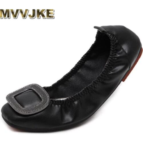 MVVJKE Hot Plus Size Women Rhinestone Women Foldable Flat Shoes Fashion OL Ladies Flats Round Toe Womans Footwear Female
