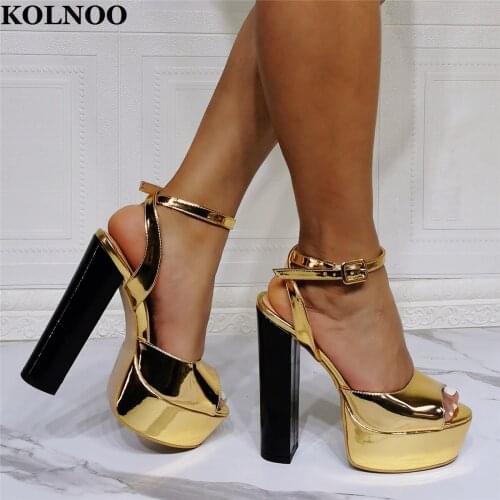 Kolnoo Real Photo New Handmade Ladies Chunky Heels Sandals Gladiator Sexy Party Prom Shoes Platform Evening Club Fashion Sandals