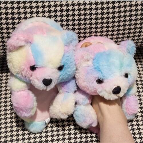 Womens Sneakers Winter Teddy Bear Furry Slippers Ladies/Male Cute Cartoon Cotton Slides Unisex Couples Flip Flops Men Plush Shoe