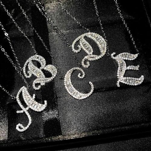 Unique 26 Letter Alphabet Charm Pendant Necklace for Women Wedding Jewelry 925 Silver AAA Zircon Choker Sweater Necklace A-Z