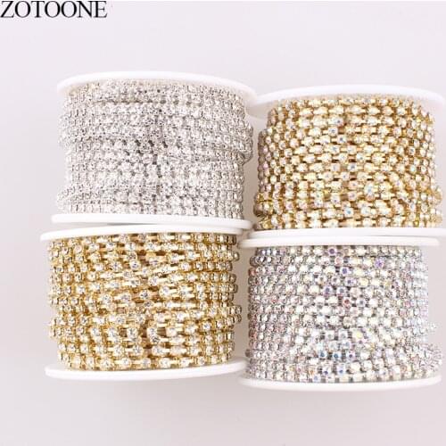 ZOTOONE DIY Gold Motif Rhinestones for Clothes Strass Silver Claw Chain Rhinestone Trim Glue Nails Stickers Sewing Accessories C