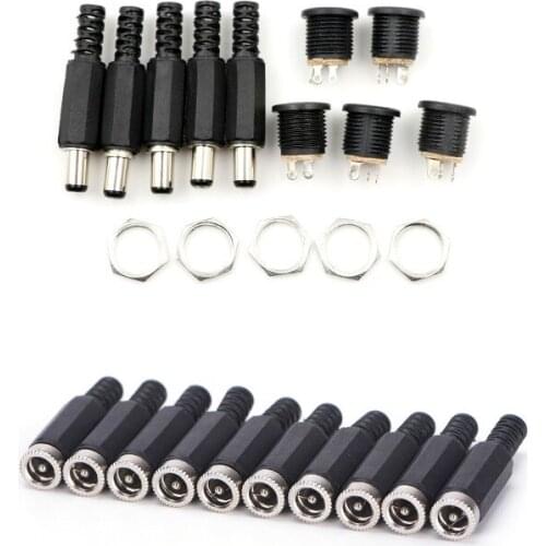 10pcs DC Female Jack Plug Adapter Connector/12V 3A Plastic Male Plugs + Female Socket Panel Mount Jack DC Power Connector