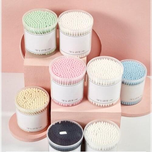 200Pc Lipstick Eyebrow Eyelash Cotton Swab Buds Pink Disposable Double-head Wood Sticks Cotton Swab Bud For Ear Medical Cleaning