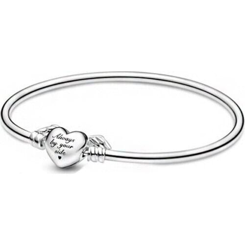 2021 Mother Day New Arrival 925 Sterling Silver Heart-shaped Buckle Snake Chain Bracelet Fashion Jewelry Women DIY Gift
