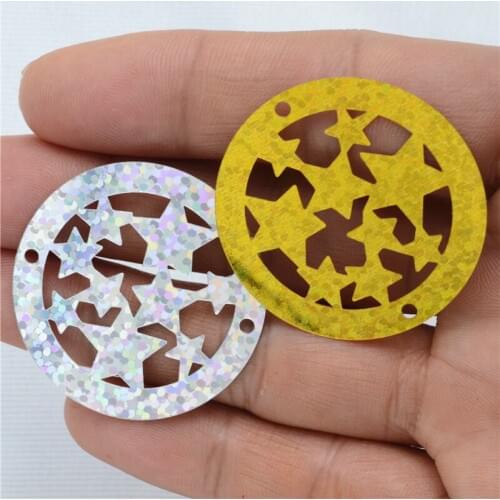 50pcs Golden Laser Large Flat Round Christmas Star Sequins 55mm PVC Artesanatos Accessories With 2 Holes for wedding Craft