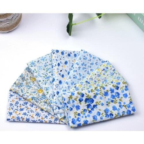 7pcs/lots 25x25cm Blue Floral Pattern100%Cotton Pur-cut Patchwork Fabric Bundle Sewing Quilting Crafts for DIY Handmade