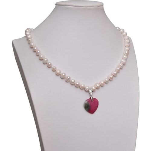 8-9mm Natural Pearls With Heart Shape 24x24x6mm Pendant Created For Diy White Pearls Necklace 18inch Ladies Gifts H595