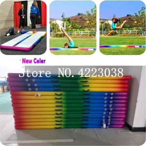 Free Shipping 3*1*0.2m Rainbow air tumble track for gymnastics,free air pump inflatable gym mat with 0.9mm DWF material