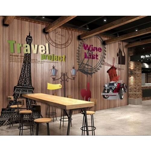 Free Shipping Mural Rustic Style Restaurant Cafe Background Wall Painting Custom 3D Hotel Decoration Wallpaper Bar Cheap Mural