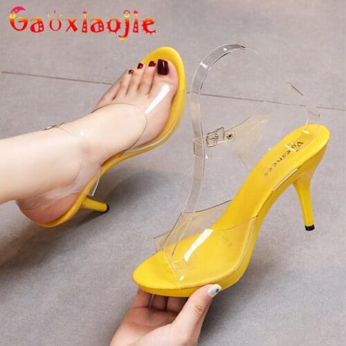 Sandals Women Shoes 2021 Summer New Fashion Design Transparent Thin Heels 9.5cm Party Shoes High Heels Ladies Open Toe Sandals