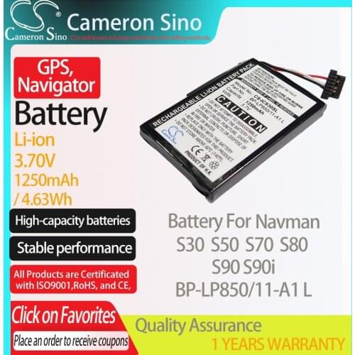 CameronSino Battery for Navman S30 S50 S70 S80 S90 S90i fits Navman BP-LP850/11-A1 L GPS, Navigator battery 1250mAh 3.70V Li-ion