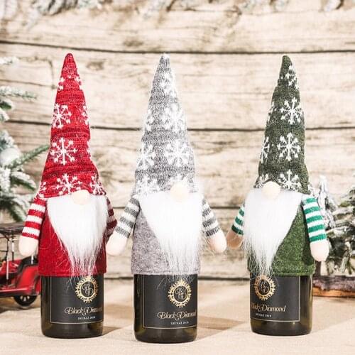 Wine Bottle Cover Santa Claus Christmas Decorations Knitting Christmas Hat Beard Wine Bottle Cap For Xmas Dinner Party Decor