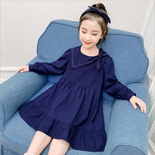 Kids Dresses For Girls 2020 Spring Kids Clothes Navy Style Bow Princess Dresses Fashion Elegant Children Girls Clothes