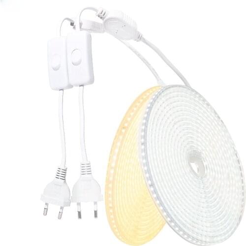 LED Strip Light 220V5050 Waterproof led strip High Brightness 60LEDs/m Flexible Kitchen Outdoor Garden LED Light With Switch