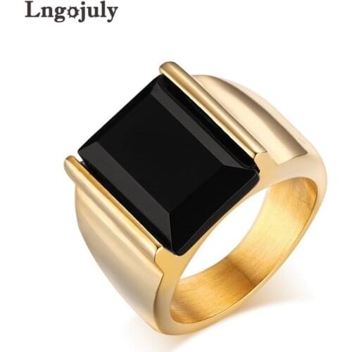 Hot Sale Titanium Steel Black Onyx Rings For Men Engagement Wedding Party Ring Accessoeries Gothic Jewelry Gifts