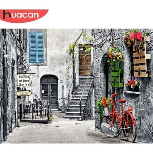 HUACAN 5D Diamond Embroidery Street Full Square New Arrival Diamond Painting Landscape Bicycle Picture Of Rhinestone Home Decor