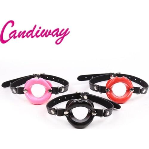 Leather Strap Rubber Lips O Ring Mouth Gag BDSM Bondage Blow Job Fetish submission Adult Sex Toys For Woman Sex Products