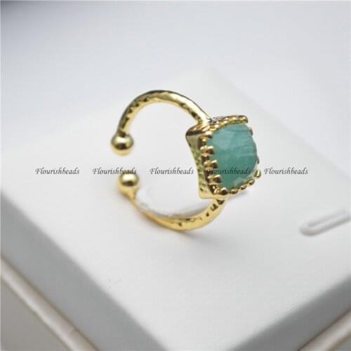 Elegant Natural Amazonite Square Shape Gemstone Rings Fashion Man Woman Party Jewelry Size Adjustable Gift