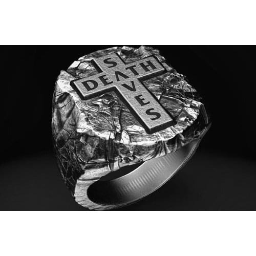 Us Size Cross Death Saves Signet Ring Men Finger Punk Hip Hop for Boyfriend Male Stainless Steel Jewelry Creativity Gift