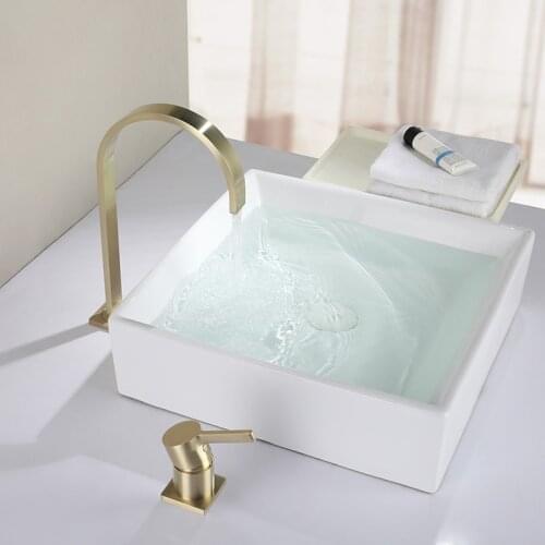 Solid Brass Basin Faucet Bathroom Two Holes Rose Gold Split faucet Matte Black Sink Waterfall Faucet 360 Rotating Basin Taps
