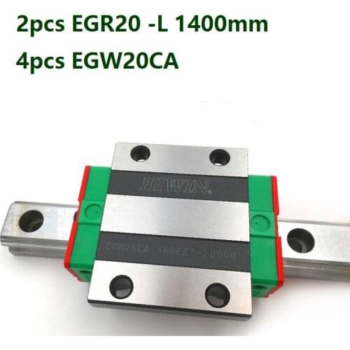 2pcs origial Hiwin rail EGR20 -L 1400mm linear guide + 4pcs EGW20CA flanged carriage blocks for CNC router