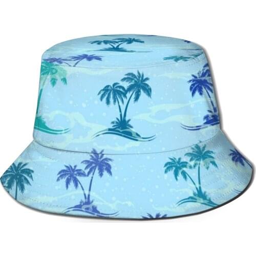 CINESSD Bucket Hat Bob Caps Hip Hop Gorros Tropical Sea Islands With Palms Trees Summer Panama Cap Beach Sun Fishing Hat
