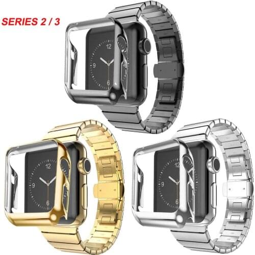 Gold Plating Protective Case Cover + Stainless Steel Band for Apple Watch Series 2 3 Strap For iWatch Bracelet Wristband 38/42mm