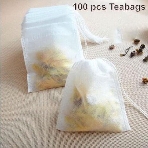 100Pcs/Lot Empty Tea Bags Empty Scented Drawstring Pouch Bag 5.5*7 CM Seal Filter Cook Herb Spice Loose Coffee Bag Pouches Tools