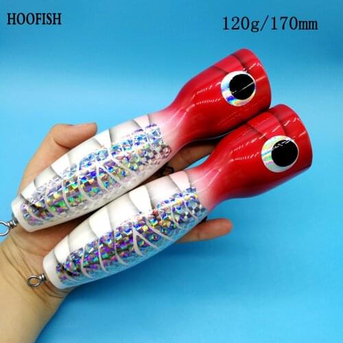 HOOFISH 2PCS/LOT Big Mouse Wood Popper Lure 120g/100g/70g Topwater GT Surface Trolling Lures Deep Sea Popper Fishing Bait