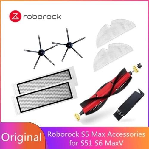 Original Roborock S5 Max Accessories Detachable Main Brush Silicon Side Brush Washable HEPA Filter Cleaning Mop For S51 S6 MaxV