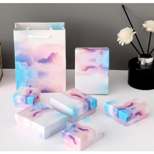 1pc DIY Handmade Jewelry Box Gradient Cloud Gift Packaging Paper Case Small Fresh Necklace Earrings Set Jewelry Box Mutli Size