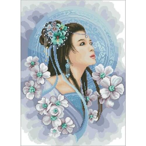 Blue classical beauty patterns Counted Cross Stitch 11CT 14CT 18CT DIY Chinese Cross Stitch Kits Embroidery Needlework Sets