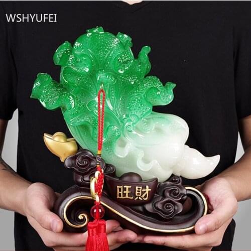 Resin Chinese Cabbage Shop Lucky Fortune Ornaments Study Office Desktop Sculpture Decoration Home Feng Shui Decor Accessories