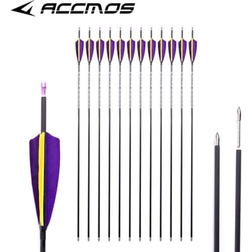 6/12pcs ID 4.2mm Pure Carbon Turkey Feather Arrow Spine 700 800 900 1000 1100 1300 1500 1800 Archery For Recurve Bow Shooting