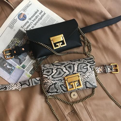 Fashion Snake pattern Waist Bag For Women PU Fanny Pack Mini Chain Shoulder Bags Chest Bag Rivet Diagonal Cross Mobile Phone Bag