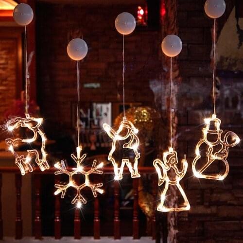 Led Christmas Lighting Sucker Light Snowman Christmas Tree Decoration Light Star Curtain Battery Light Holiday Small Lantern