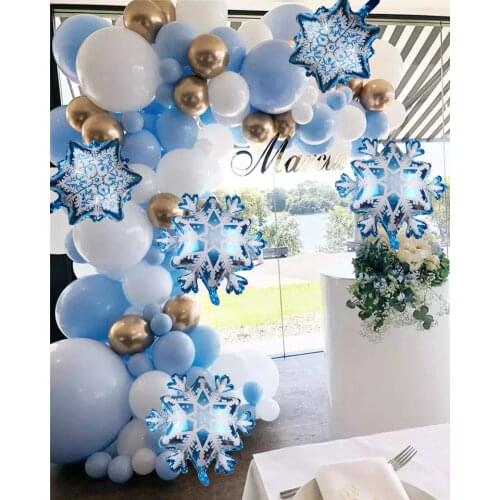 Snowflake Balloon Garland Kit Blue White Party Balloon Winter Theme Ideal for Baby Shower Wedding Kid Birthday Party Decorations