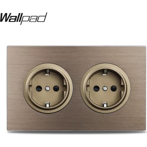 Wallpad L6 Double EU Wall Socket Electrical Power Outlet Schuko Brown Brushed Aluminum Panel 146 * 86mm