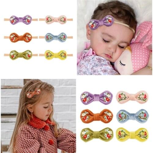 10pcs/Lot Korean Hairdressing Children Velvet Bow Hairpin Cute Kids Embroidered Bow Hair Clip Birthday Girl Headbands