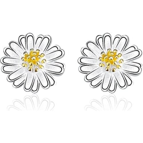 ZEMIOR Earrings For Women 925 Sterling Silver Trendy Cute Daisy Stud Earring Fine Jewelry Valentine Day Gift Send Girlfriend