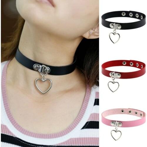 Black Leather Heart Choker Goth Collar For Girls Halloween Jewelry Gothic Grunge Cute Kawaii Necklace Egirl Chocker Accessories