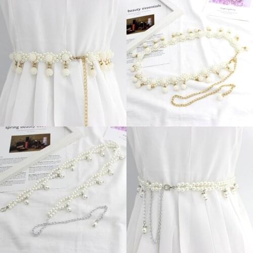 Womens Korean-Style Beaded Chain Belt Flower Lady Accessories Gold Belt