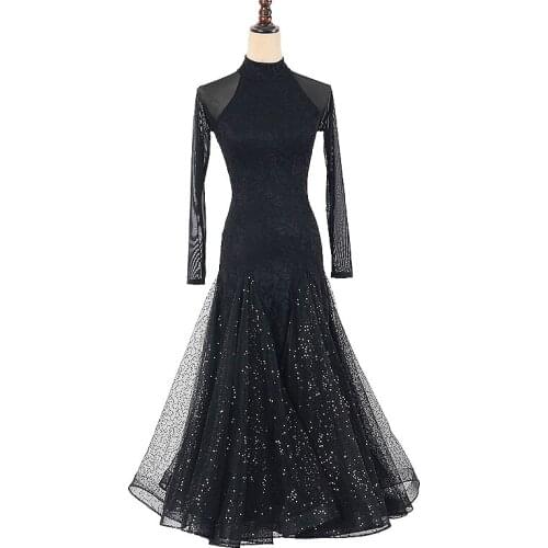 Shiny Ballroom Dance Dress For Women Backless Stage Costume Black Tango Dance Clothing Adult Waltz Dresses Drag Clothes JL1436