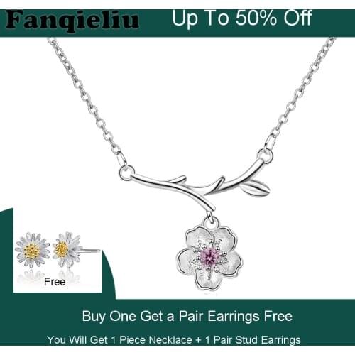 Fanqieliu 5 Style Sterling 925 Silver Necklace Woman Buy 1 Get 1 Free Vintage Tree Flower Pendant Necklace For Women FQL20103