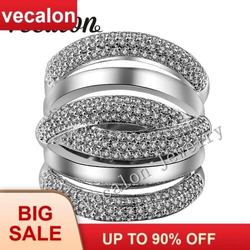 Vecalon 234pcs stone AAAAA Zircon Cz Cross Engagement Wedding ring for Women 14KT White Gold Filled Female Band ring