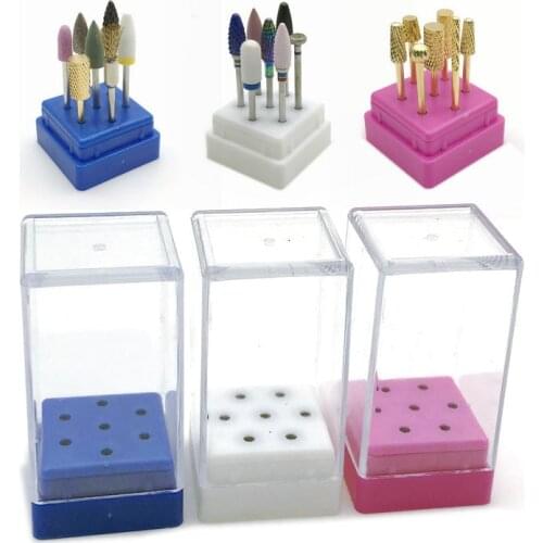 7 Holes Nail Drill Bit Holder Display Standing with Cover Storage Box Dental Burs Holder Dental Storage Box