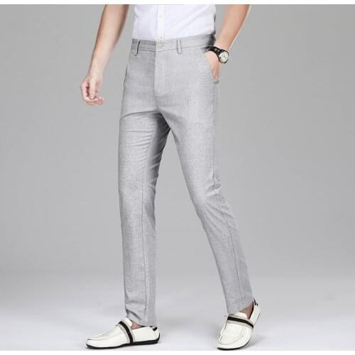 Men Summer Suit Pants 2021 Mens Thin Linen Dress Pants Male Straight Business Office Trousers Man Formal Classic Pantalon Hombre